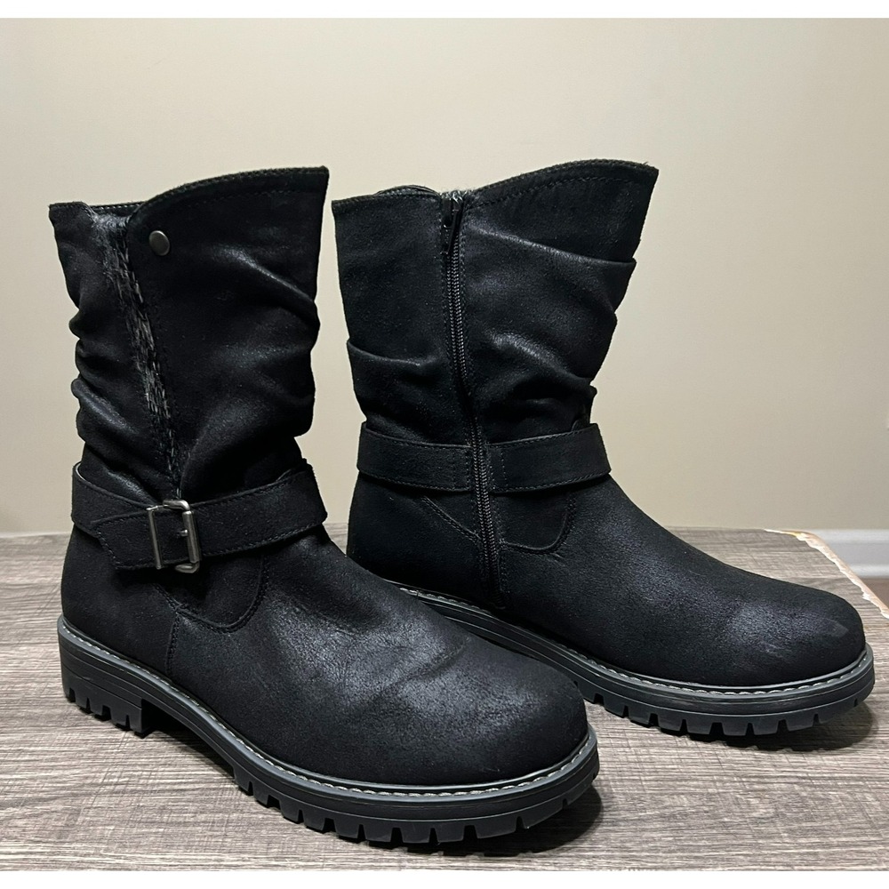 Cliffs by‎ White Mountain Mingle Black Boots Women's 11 Lug Sole Buckle Strap